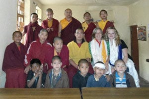 Michaela taught English to young monks in India