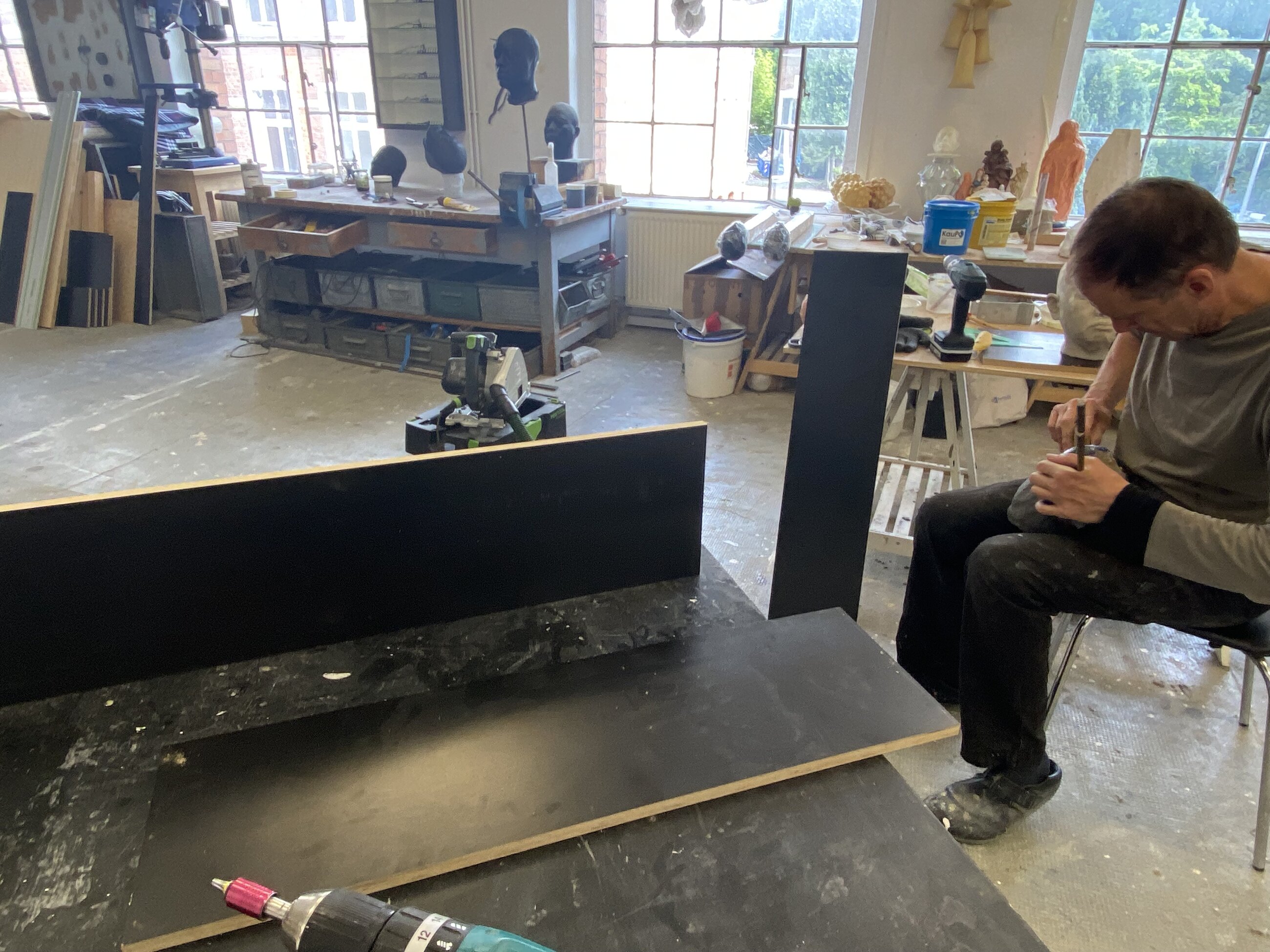 In the studio building boxes