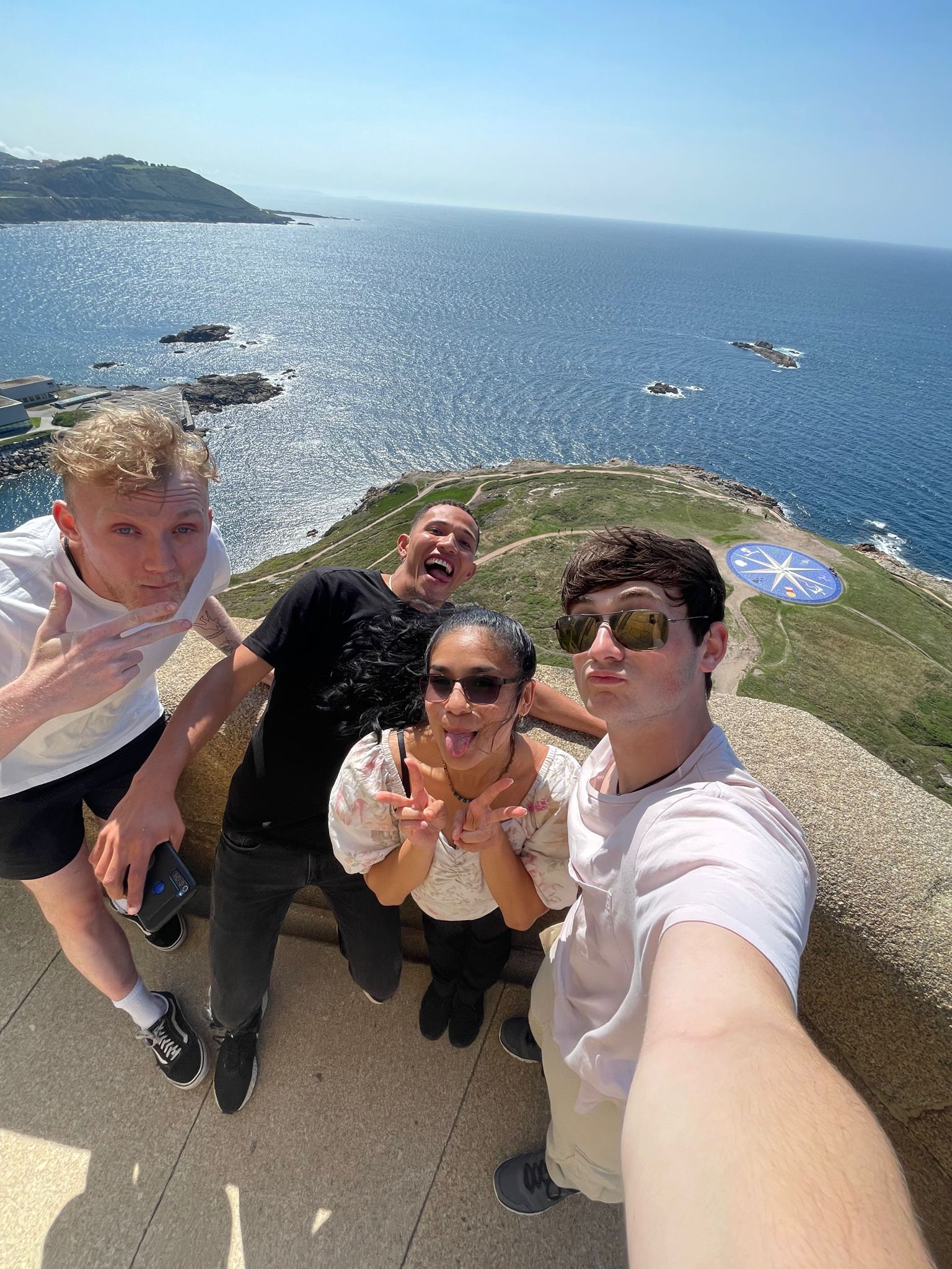 Group at the top of La Torre de Hercules, the oldest known extant lighthouse