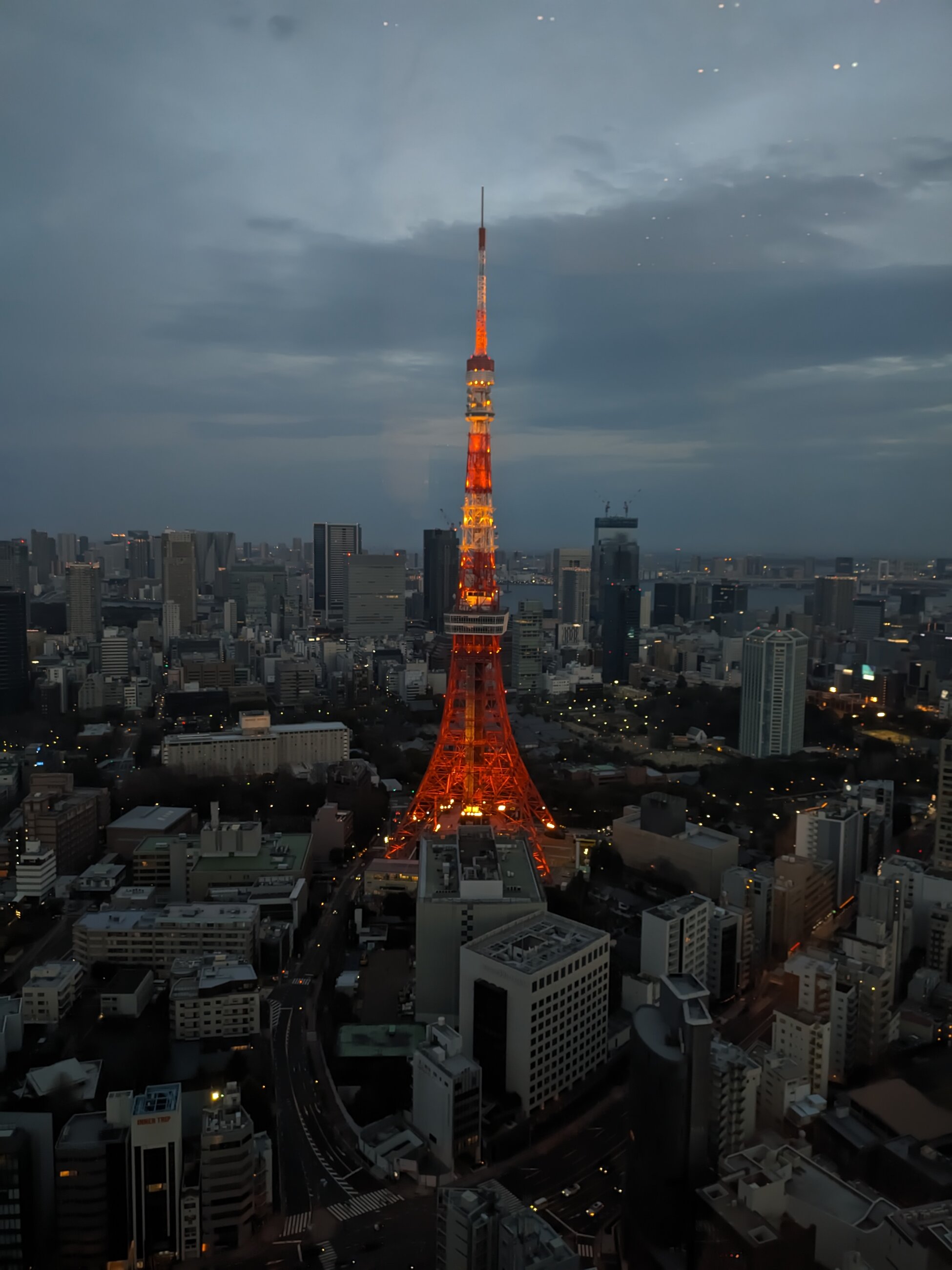 Tokyo tower, seen from the observation deck in Azabudai Hills