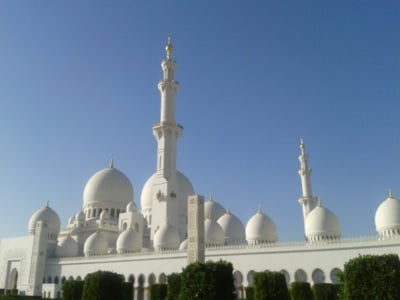 A view of Sheikh Zayed Grand Mosque in Abu Dhabi on Laura's drive to work.