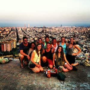 Sarah and interns looking out over Barcelona