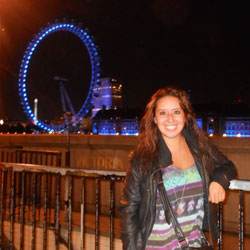 Shelby in front of the London Eye. 