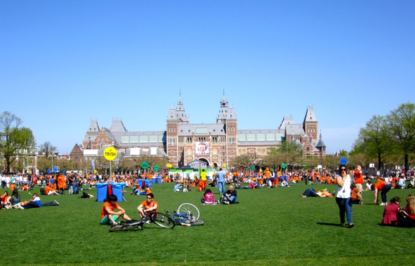 Dutch University Students on Campus Lawn