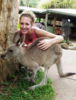 Chelsea petting a kangaroo!