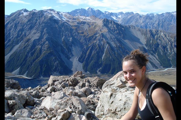 Hiking the Mueller Hut path nearby Mt. Cook in the South Island