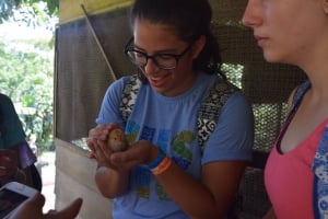 Holding a week old chick at Rancho Margot