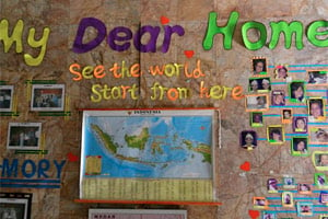 Grace's classroom wall in Indonesia
