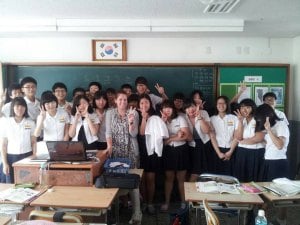 Emily with some of her students in South Korea