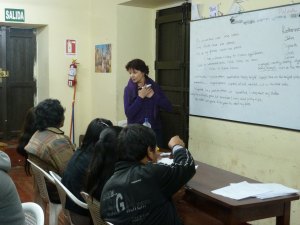 Eli Sky teaching English with Maximo Nivel in Peru.