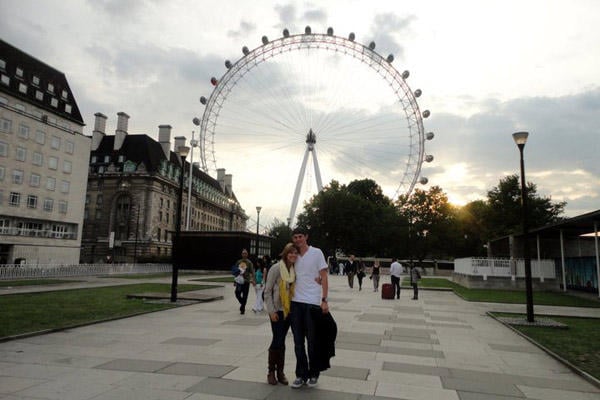 Taylor and a friend in front of the London Eye