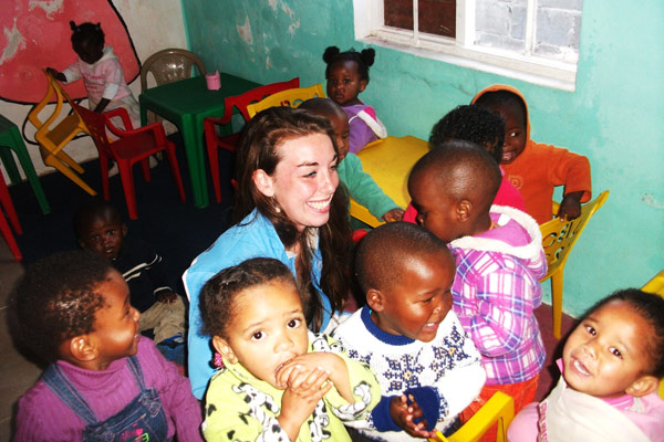 Emily with some of the children she worked with in South Africa