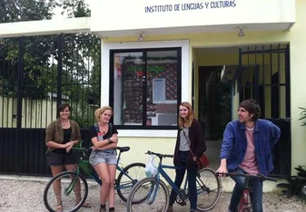 Students enjoy exploring our town on bikes with locals and other students