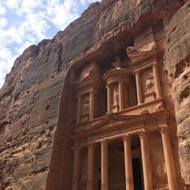 Looking up at the Treasury at Petra. 