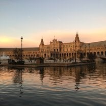 Plaza de España at sunset in Seville, Spain
