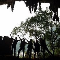 photo of omeida students in a cave