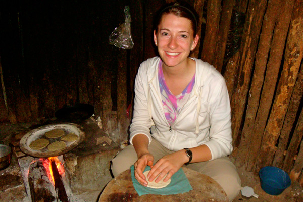 Emily preparing tortillas during her stay in a Mayan village