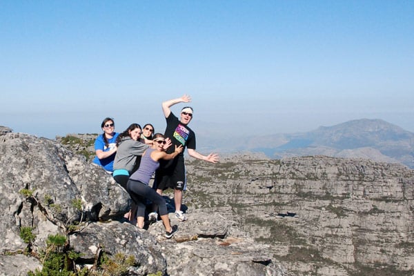 Alicia with friends on top of Table Mountain, Cape Town