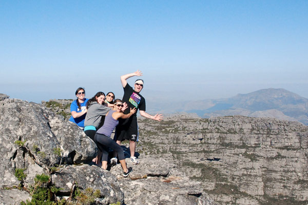 Alicia with friends on top of Table Mountain, Cape Town