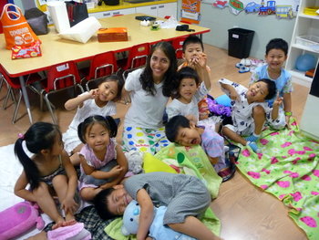 Alexa with her students on "Pajama Day"