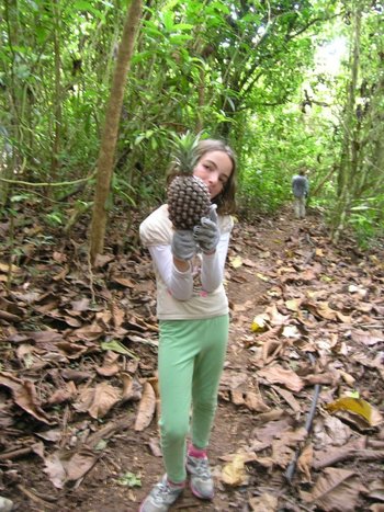 Talia picking up food at the station on the Galapagos 