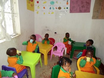 Emma's students at lunchtime in Arusha, Tanzania