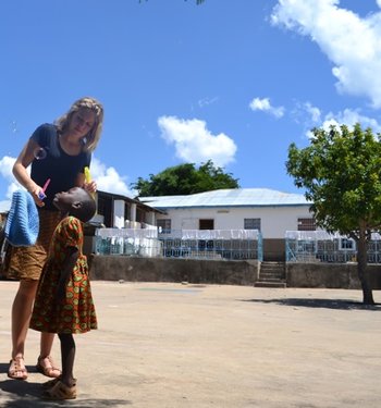 Adelaide's friend Ally on Bubble Day at Tosamaganga School in Tanzania