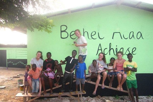 Madi and other volunteers helped build and paint a new schoolroom in Ghana