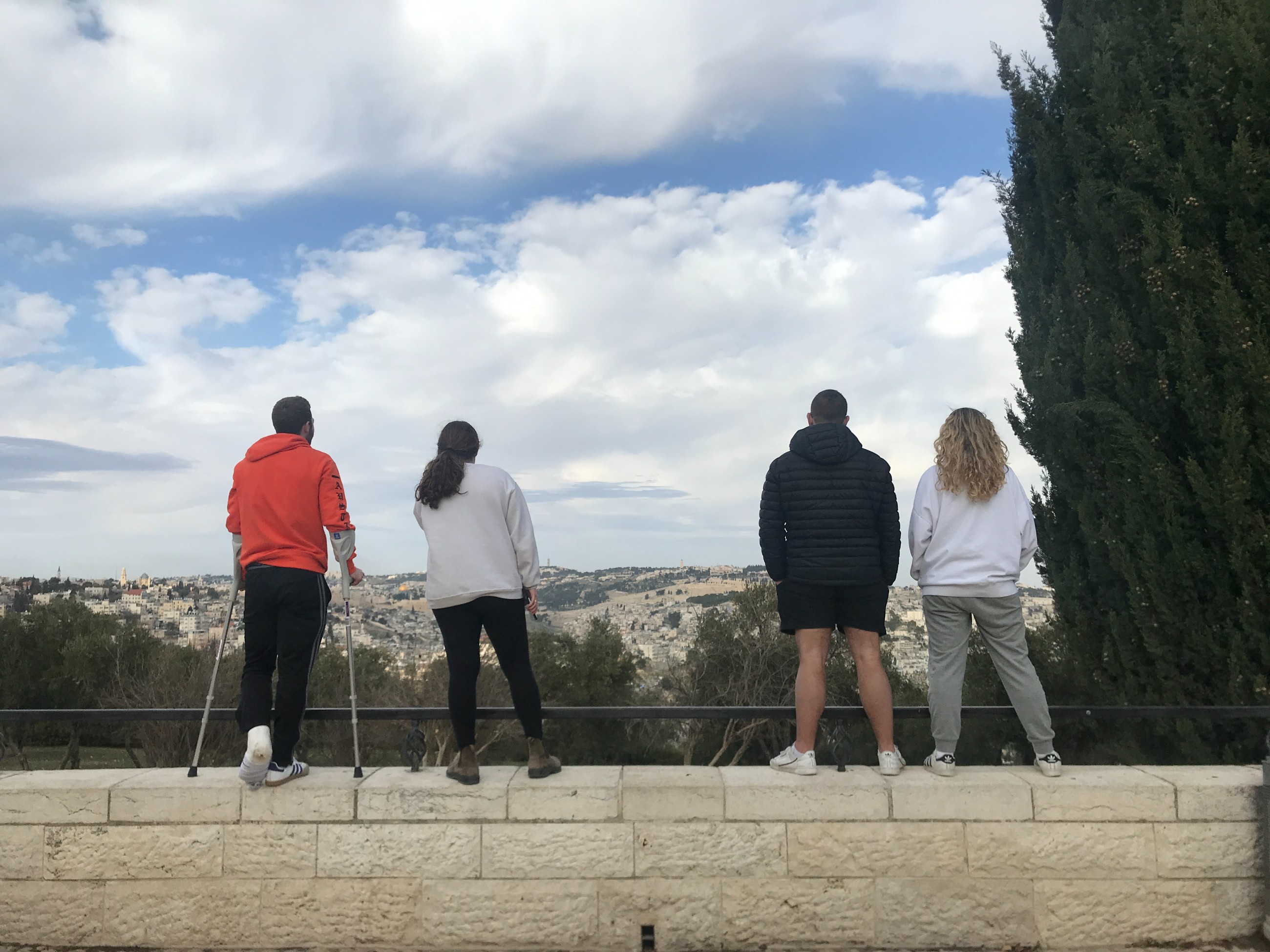 The Tayelet is right by the YC campus. It is a beautiful place to go on a walk and has an amazing view. They took us there as a program a few times during my year. Friends looking out over the Tayelet at a view of the Old City