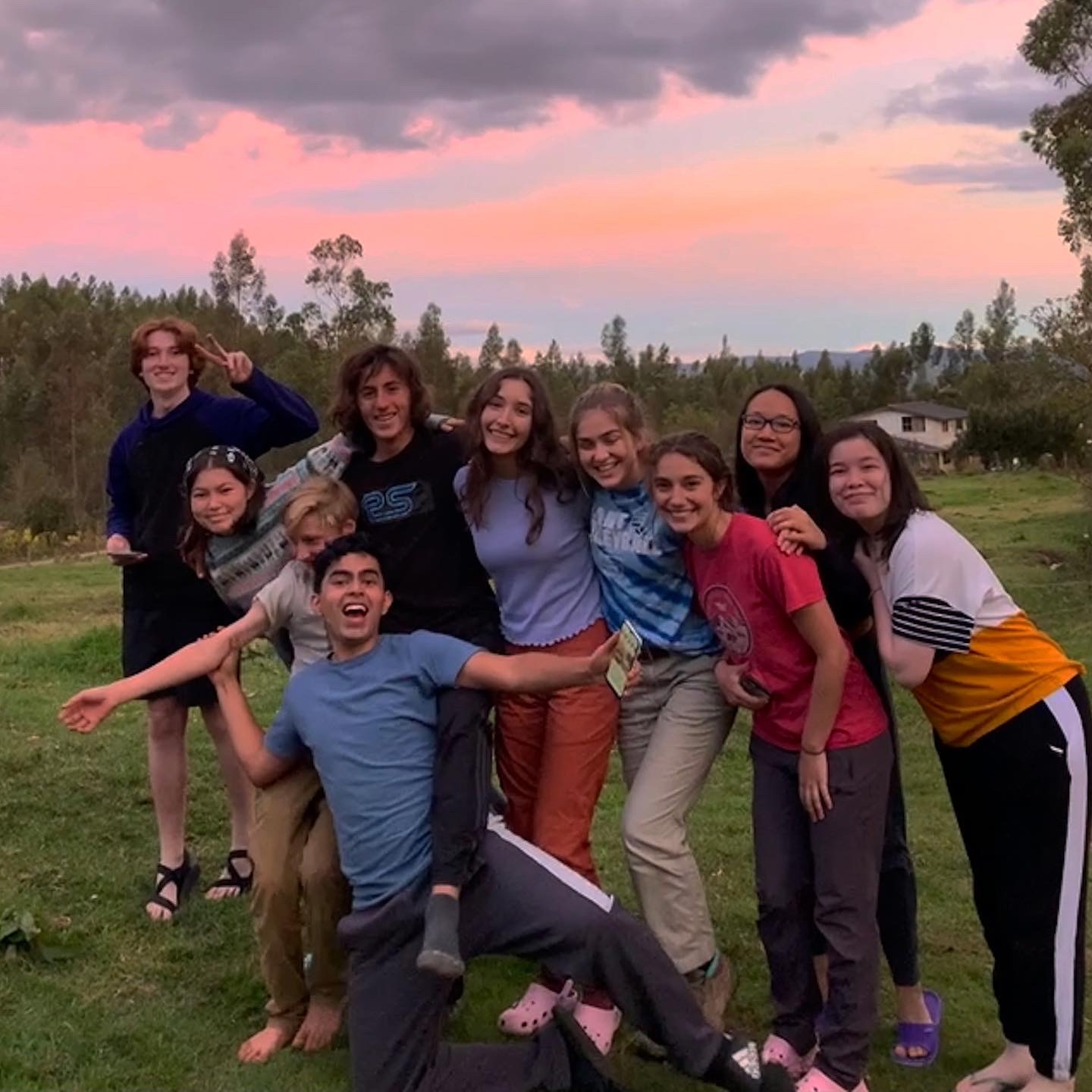 group photo with a beautiful sunset!
