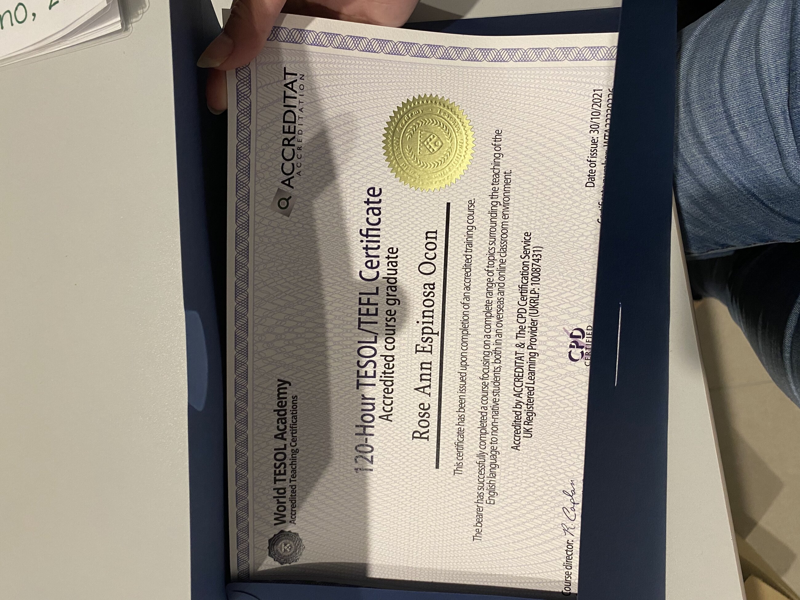 My hard copy certificate