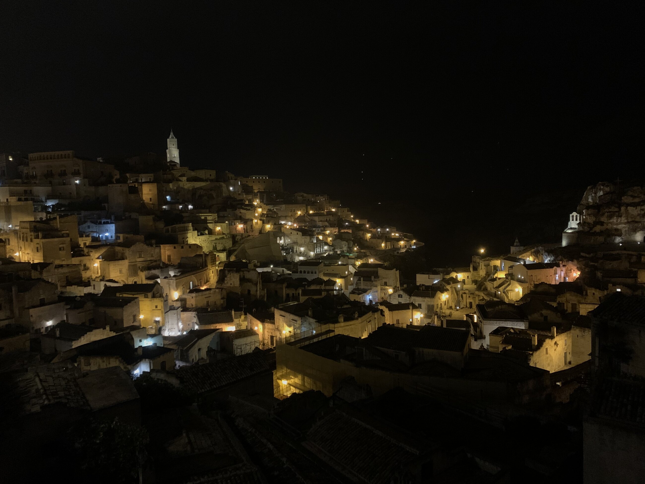 Matera lit up at night