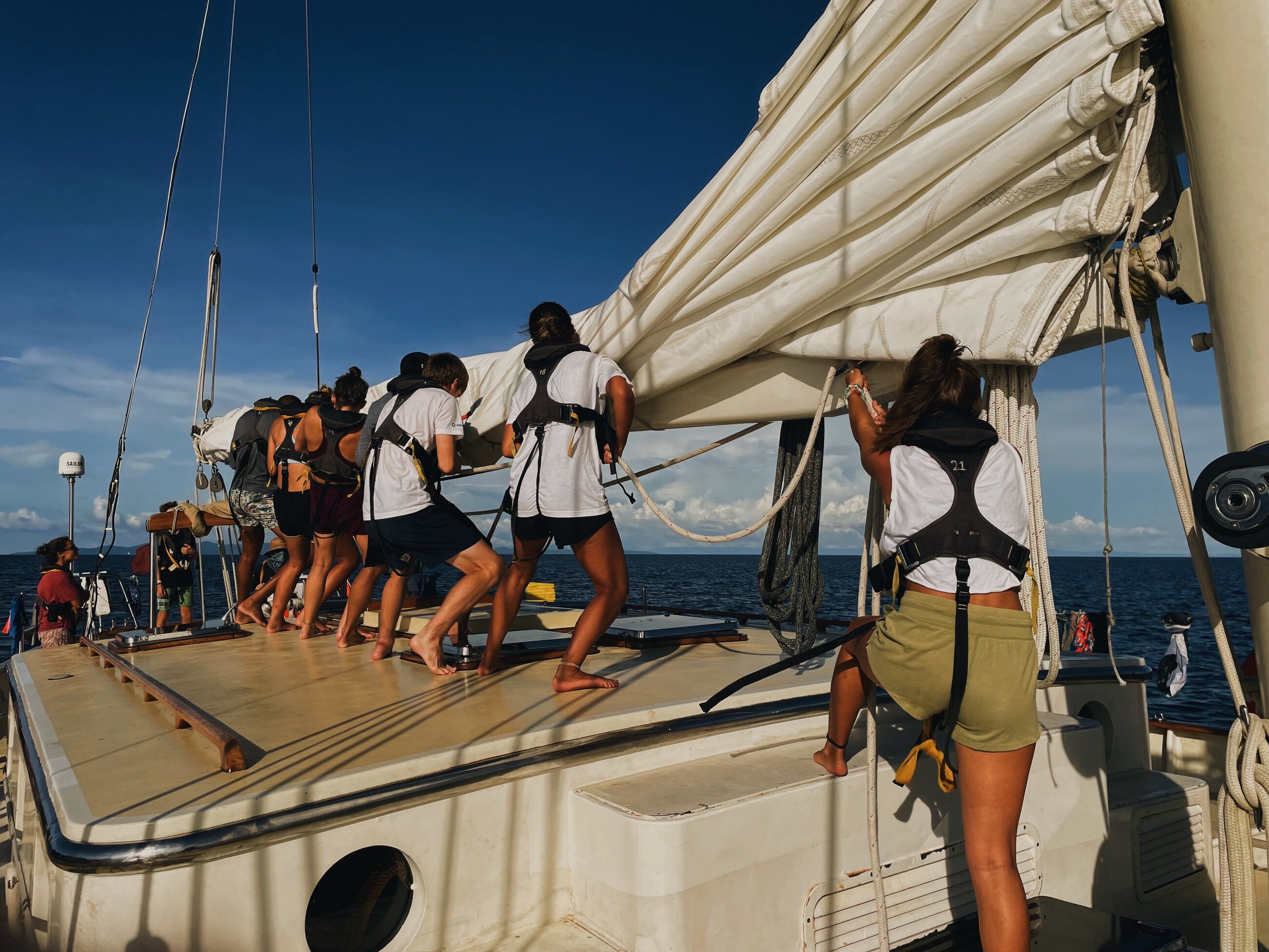 Raising the main sail