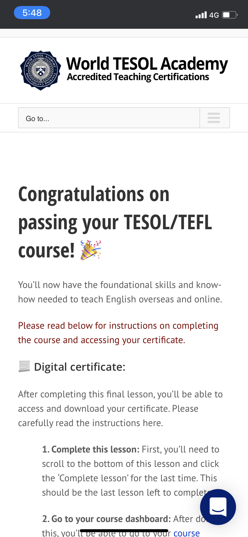 Congratulation for successful completion of course