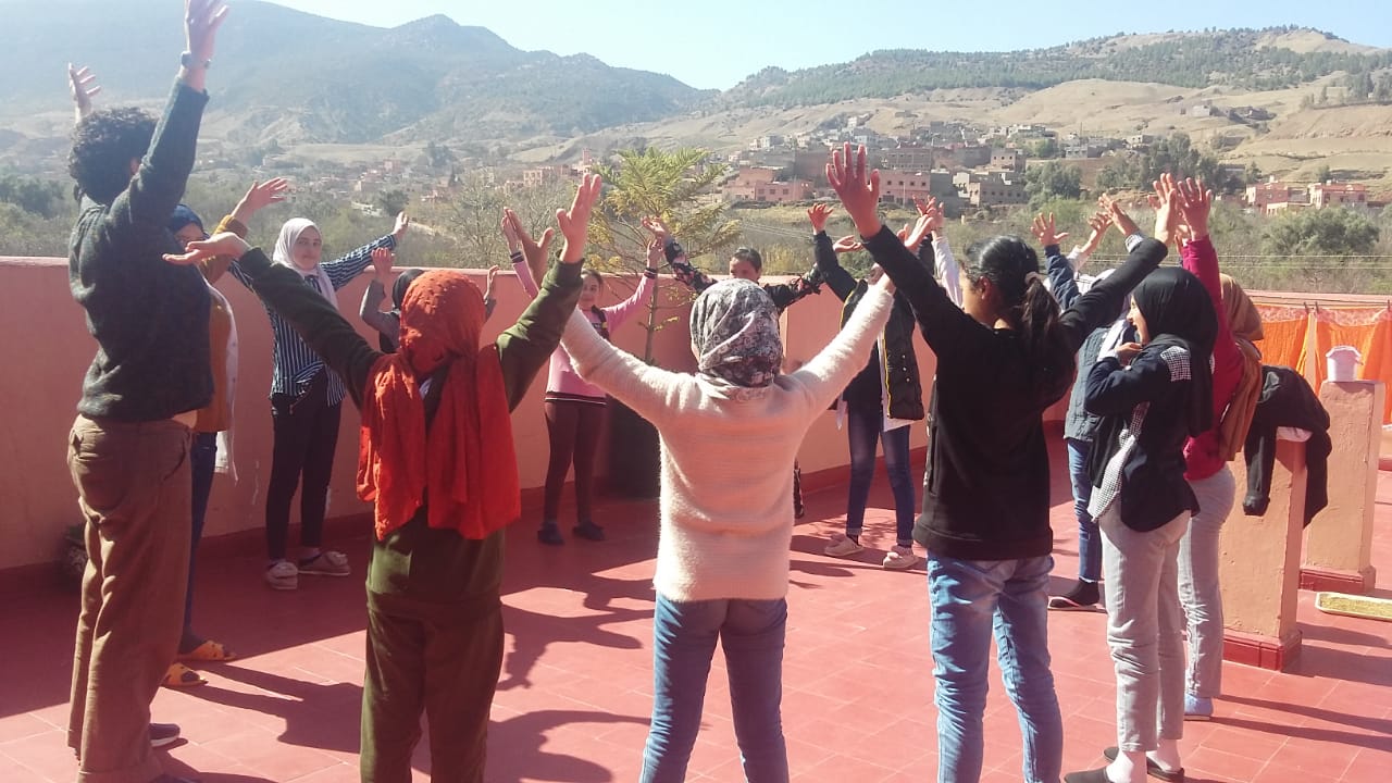 Practising mindful movements with some of the girls