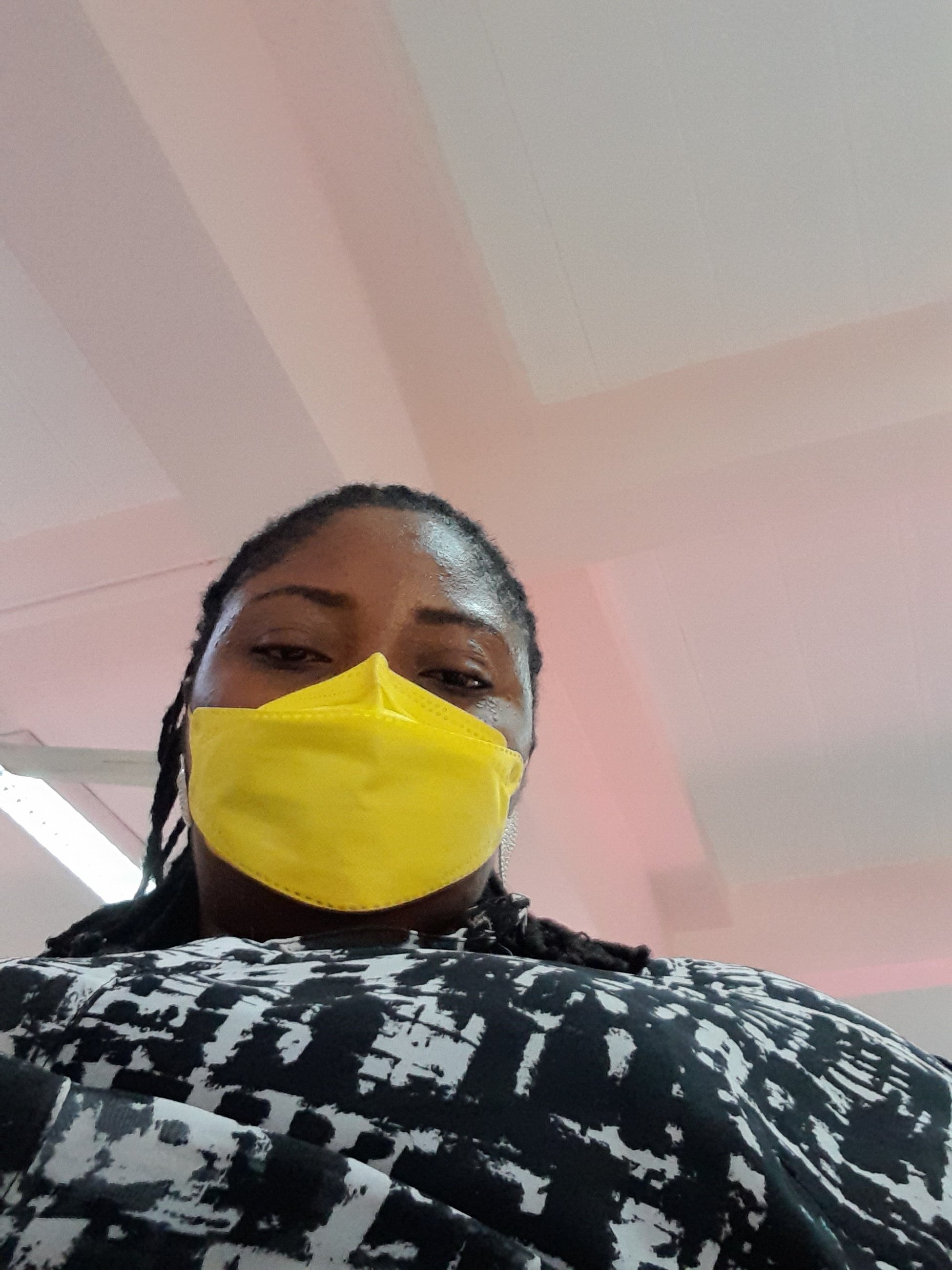 This picture was taken wearing Yellow mask to identify with the color of the day , Monday in Thailand.