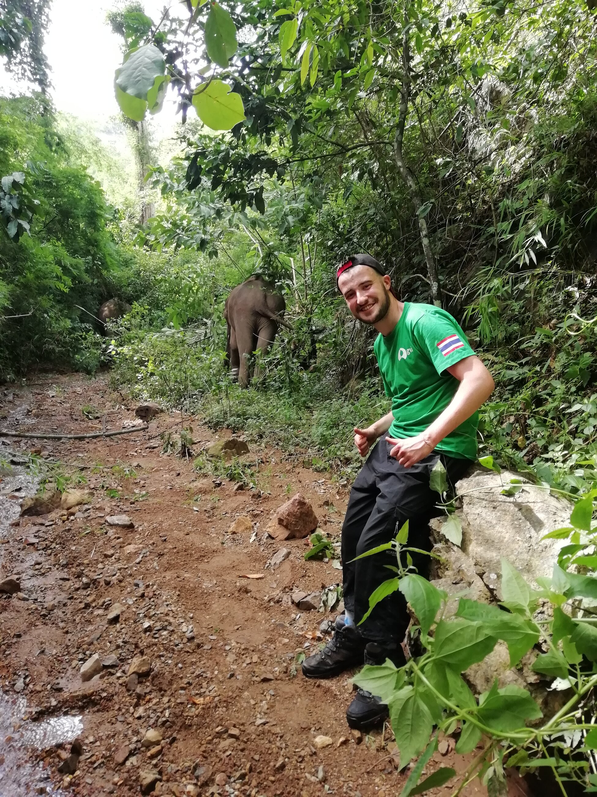 Me getting a great chance to observe Thong Dee and Non Mae the elephants