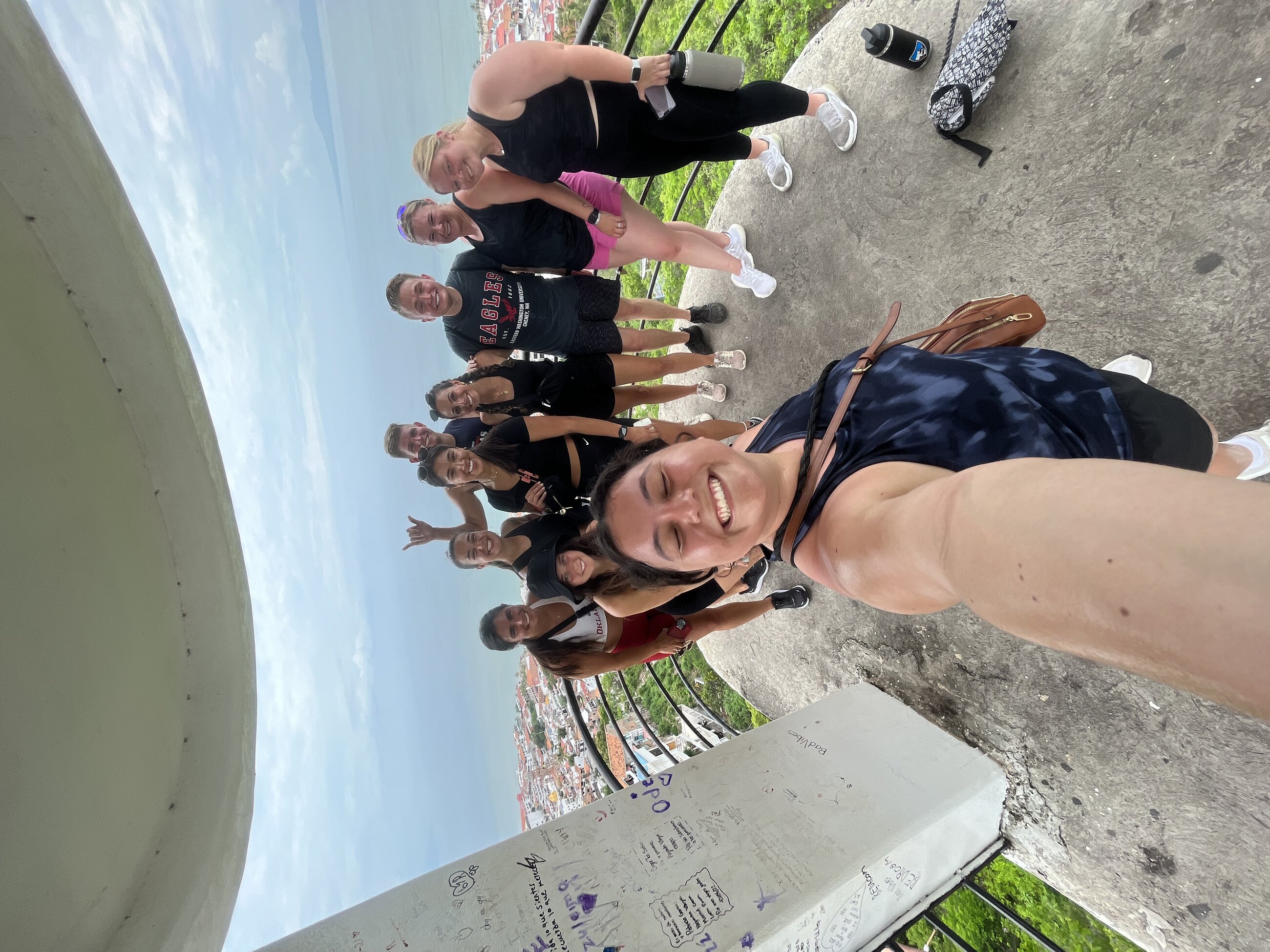 Hiking up the stairs to the scenic overlook