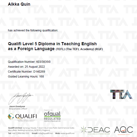 TEFL Level 5 Qualified!