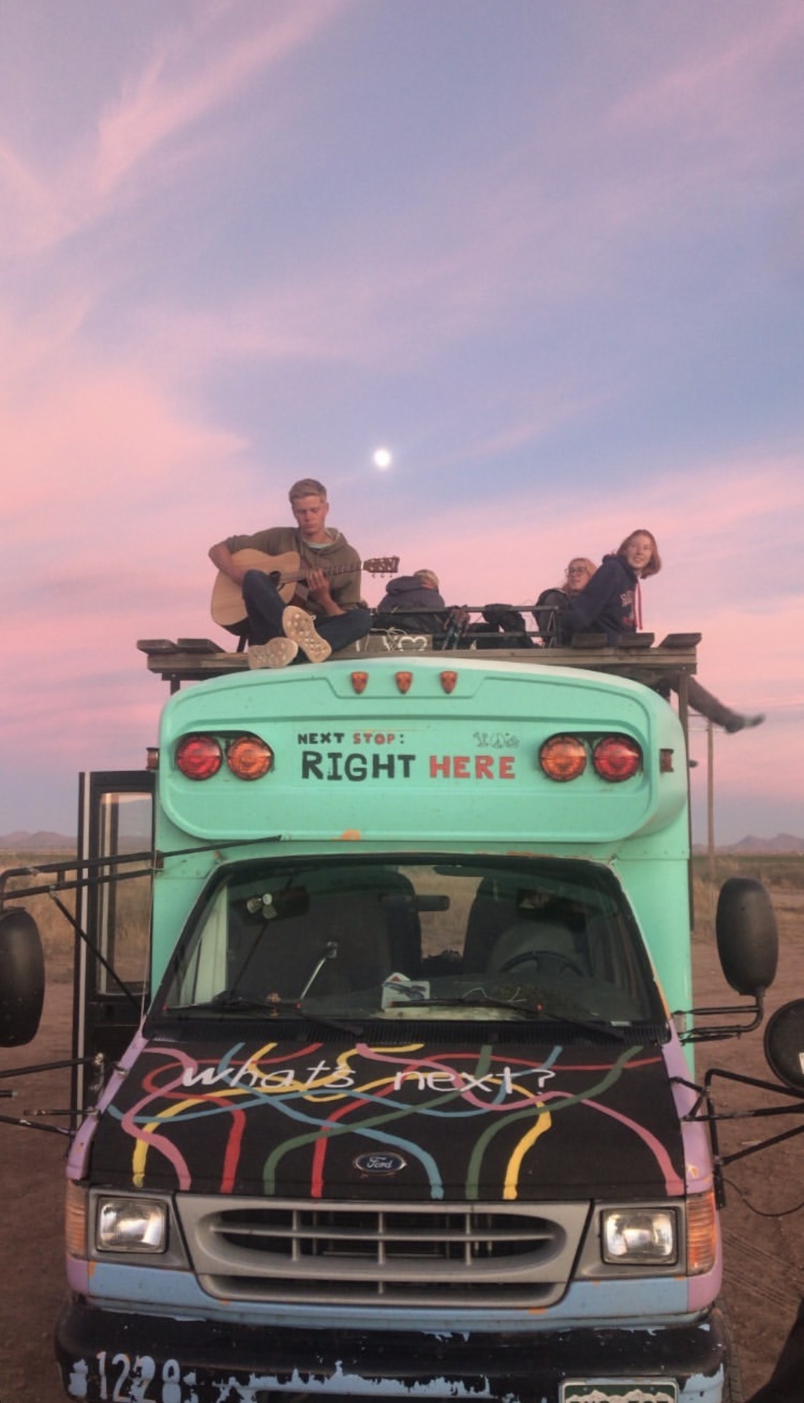 Bus + sunset + music + friends