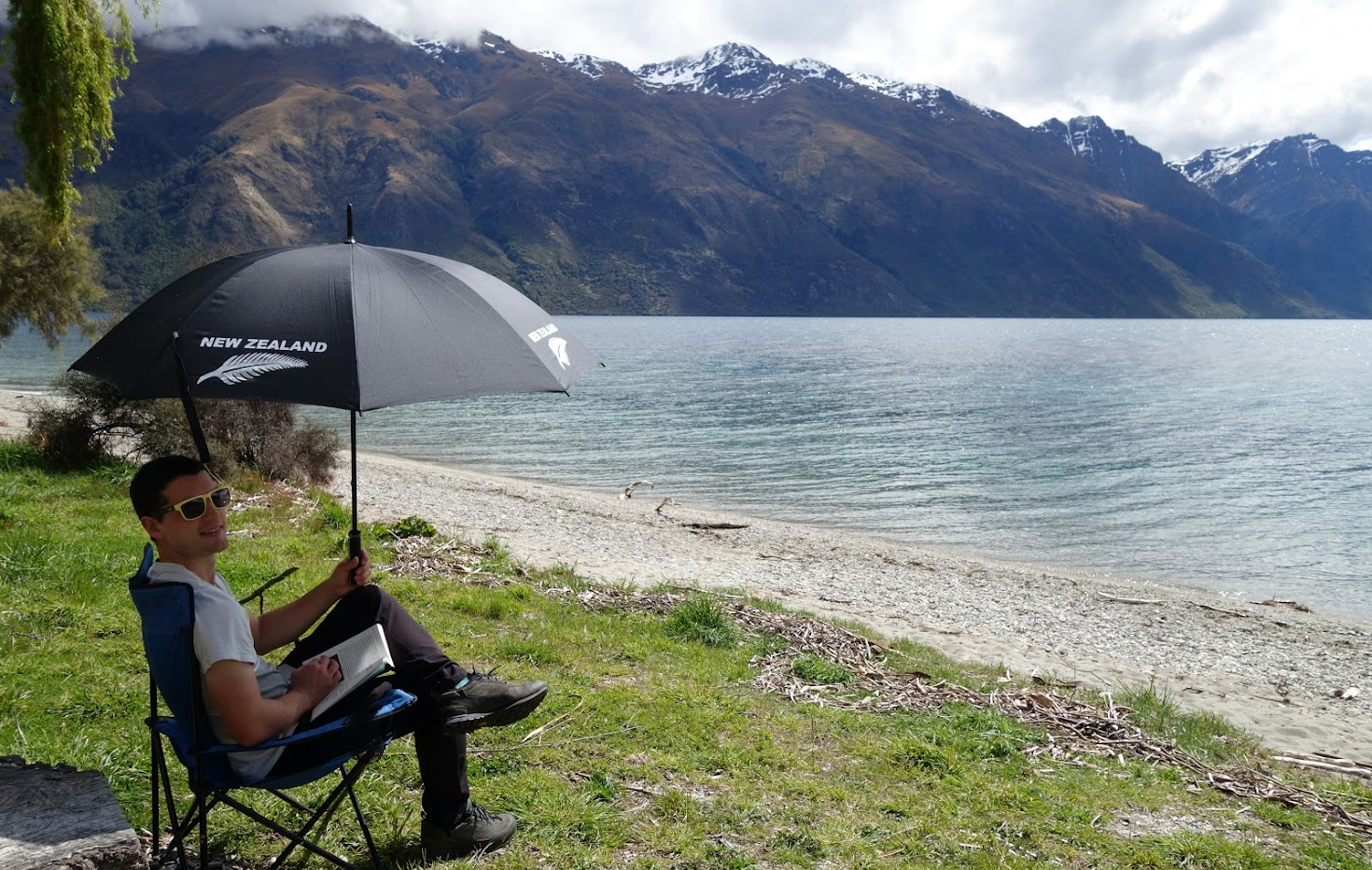 Enjoying a book under the sun.