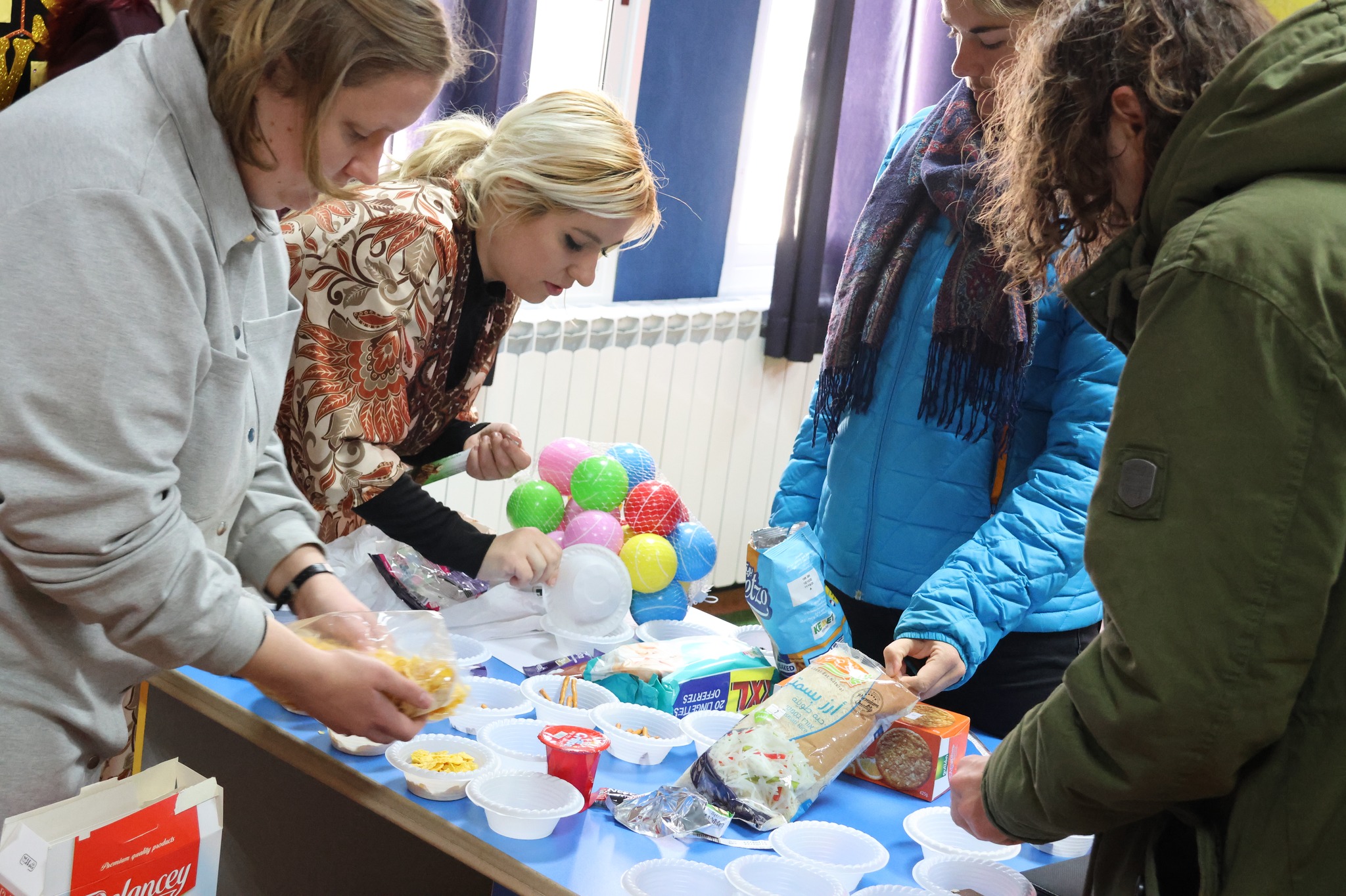 Preparing an activity for the children in the blind school 