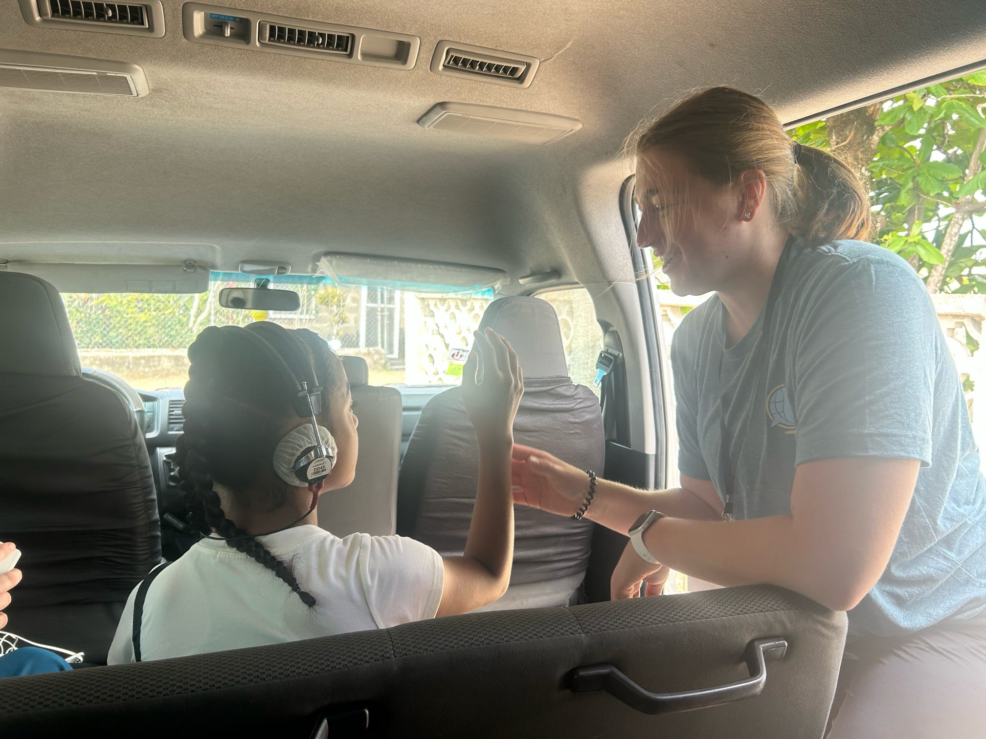 Hearing Screening in the back of the van!