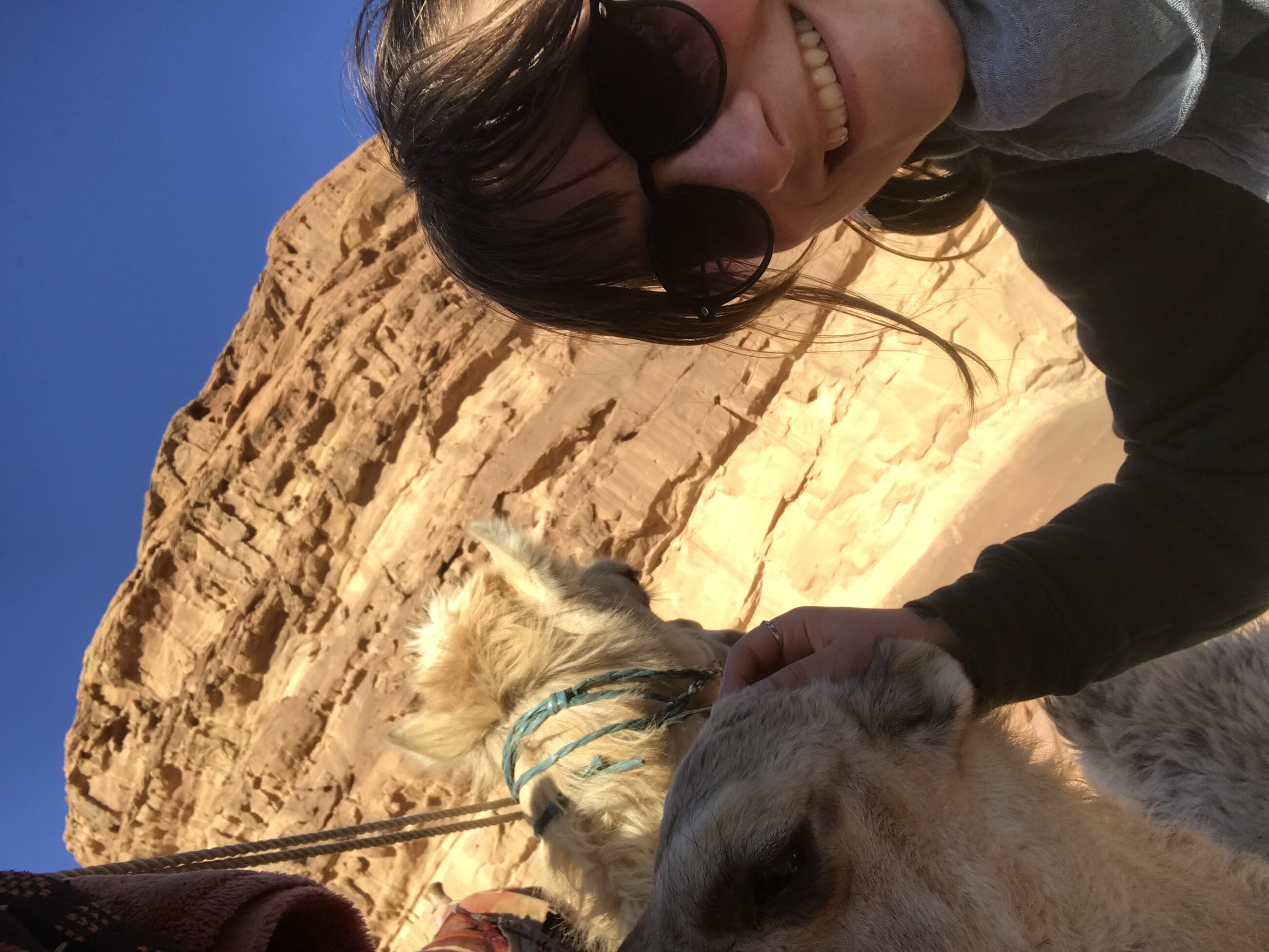 With a baby camel in Wadi Rum