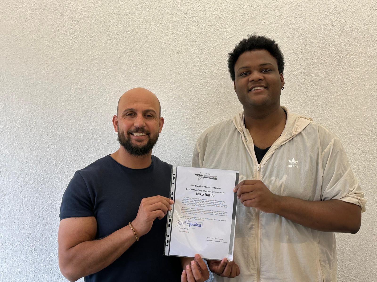 Receiving my certificate of completion