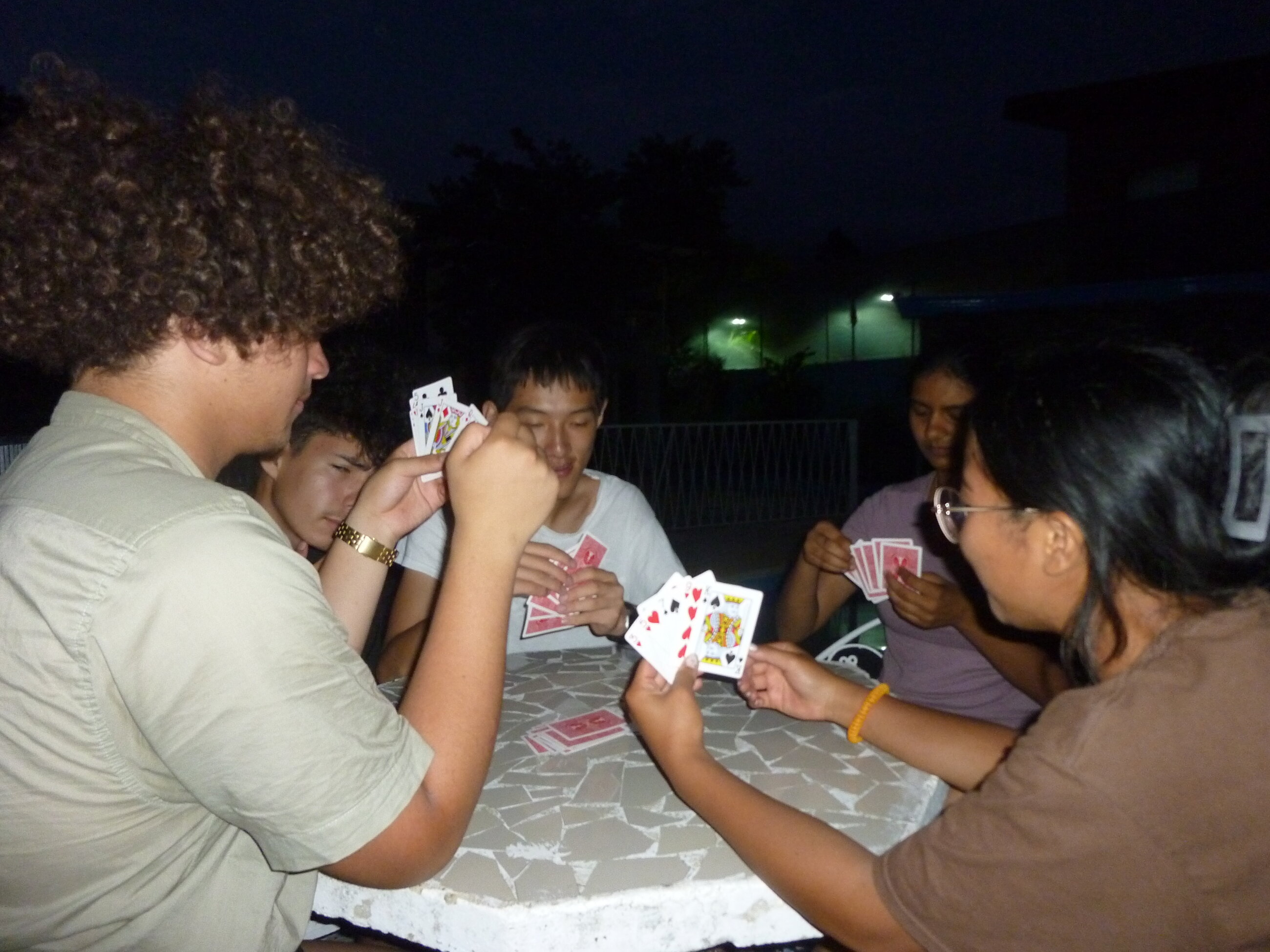 Downtime at our accommodation playing cards!