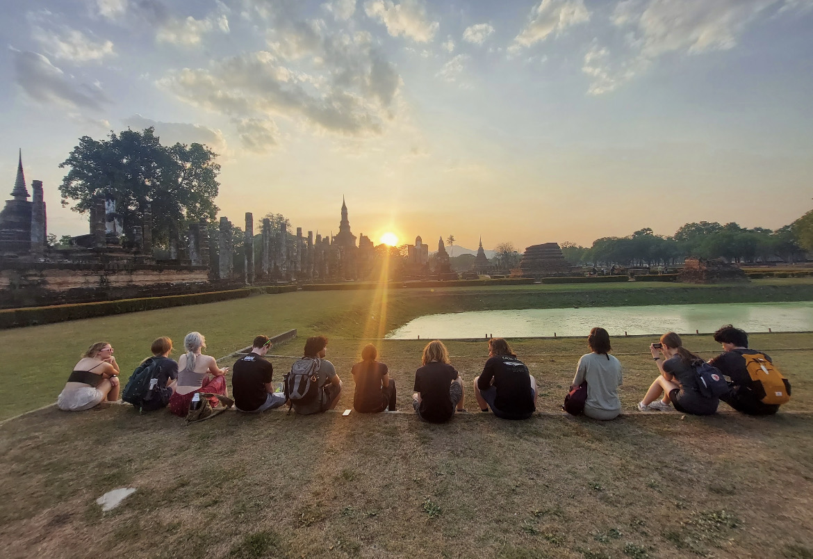 Sunset behind the temples in Ayutthaya