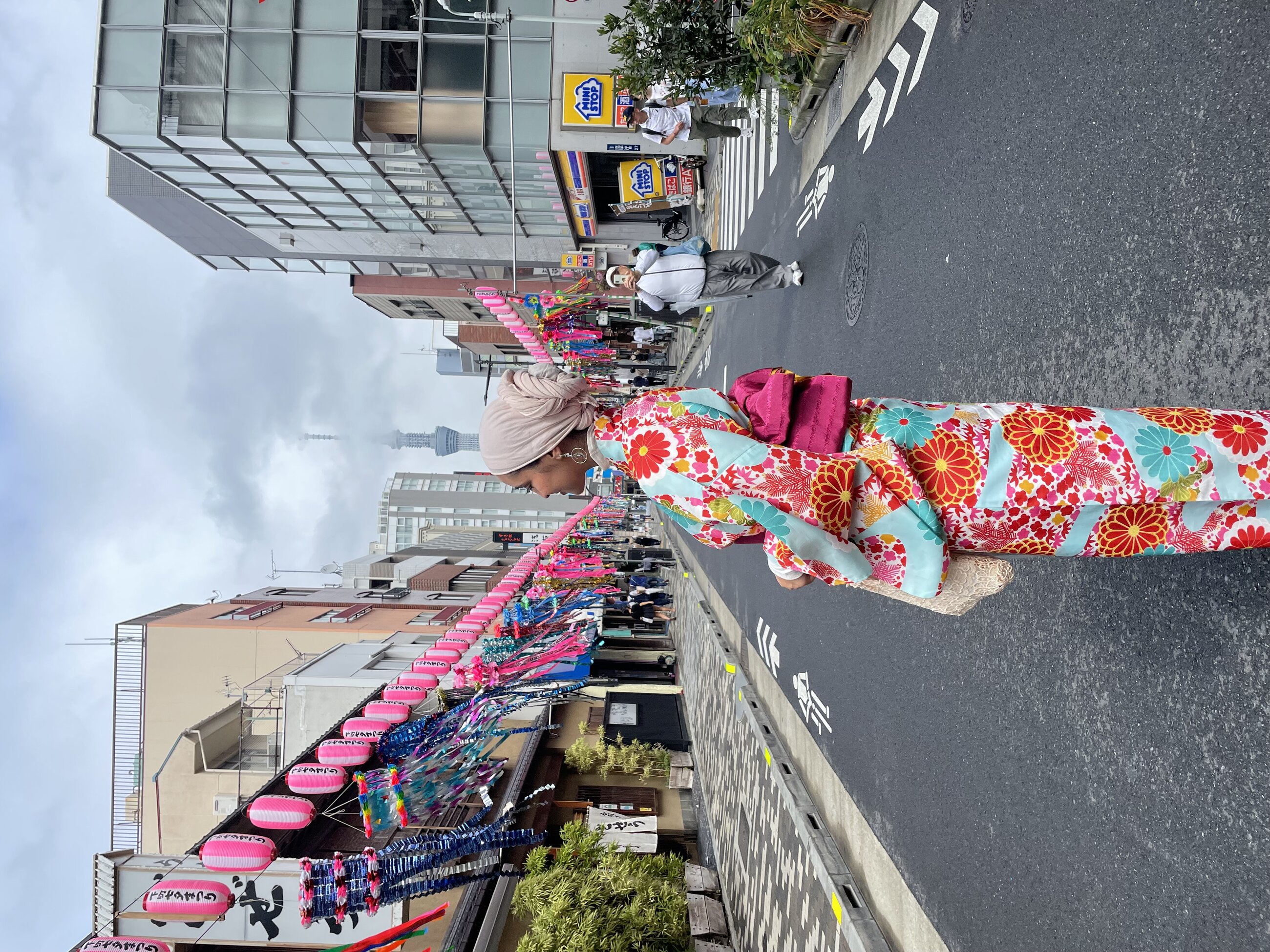 Trying on a yukata for the first time in Asakusa.