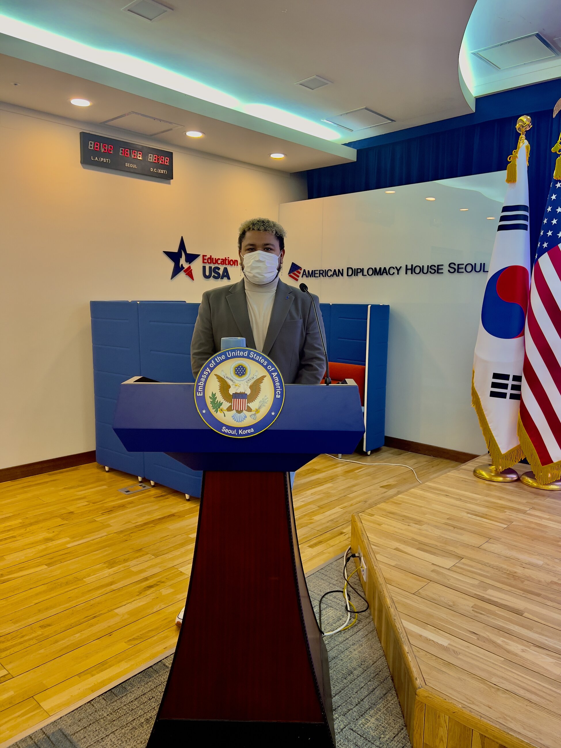 As a Benjamin A. Gilman Scholar, I had the privilege of visiting the Public Diplomacy Section at the US Embassy Seoul, joining fellow scholars for insightful discussions. The session covered topics such as US Government career opportunities, safety and security in Korea, and provided a unique opportunity to engage in direct conversations with Foreign Service Officers.