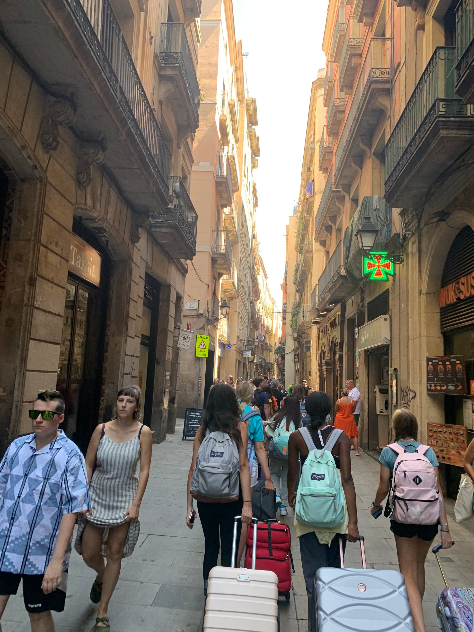 Walking to hotel upon arrival